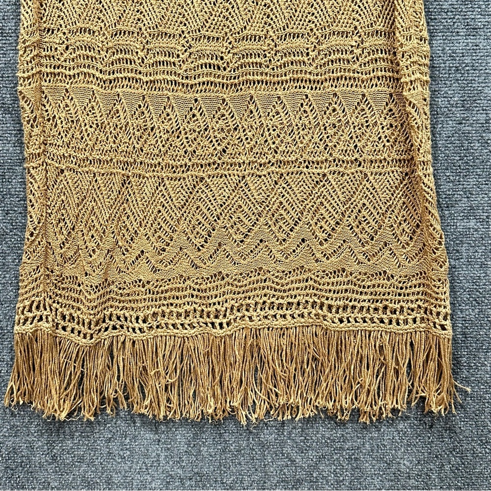 Lauren Ralph Lauren crochet linen beach cover up dress LARGE fringe tan gold - Picture 4 of 8